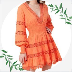 Gorg crochet details knee length long sleeves